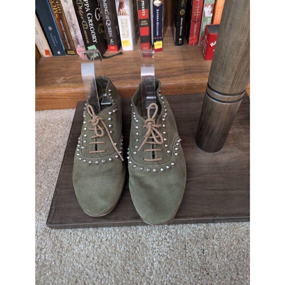 Leather Crown Made in Italy Women EU 38 US 8 Green Leather Studded Fashion Shoes